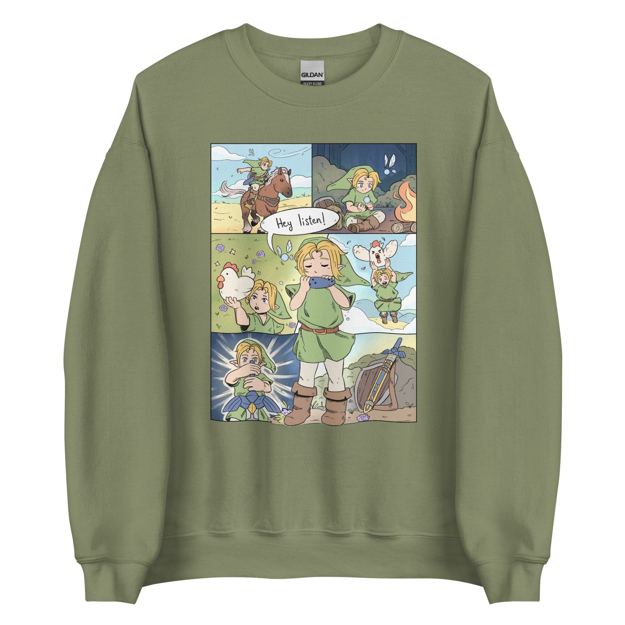 Ocarina of Time Comic | Unisex Sweatshirt | Zelda Titty Tea Threads & Thistles Inventory Military Green S 