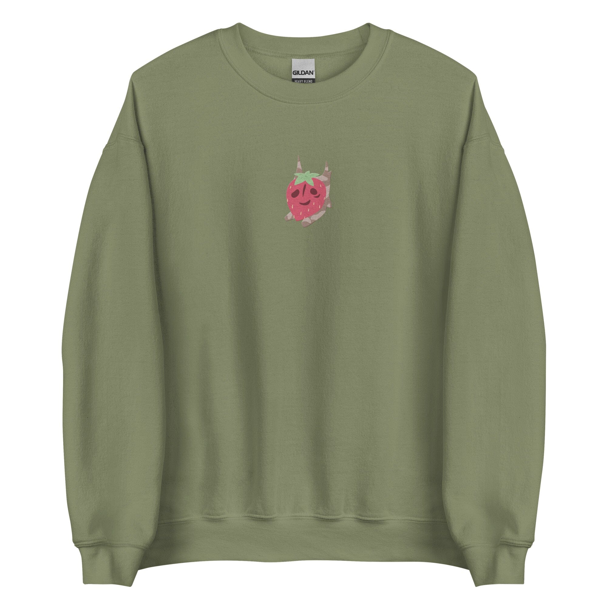 Strawberry Korok | Embroidered Unisex Sweatshirt | Titty Tea Zelda Threads & Thistles Inventory Military Green S 