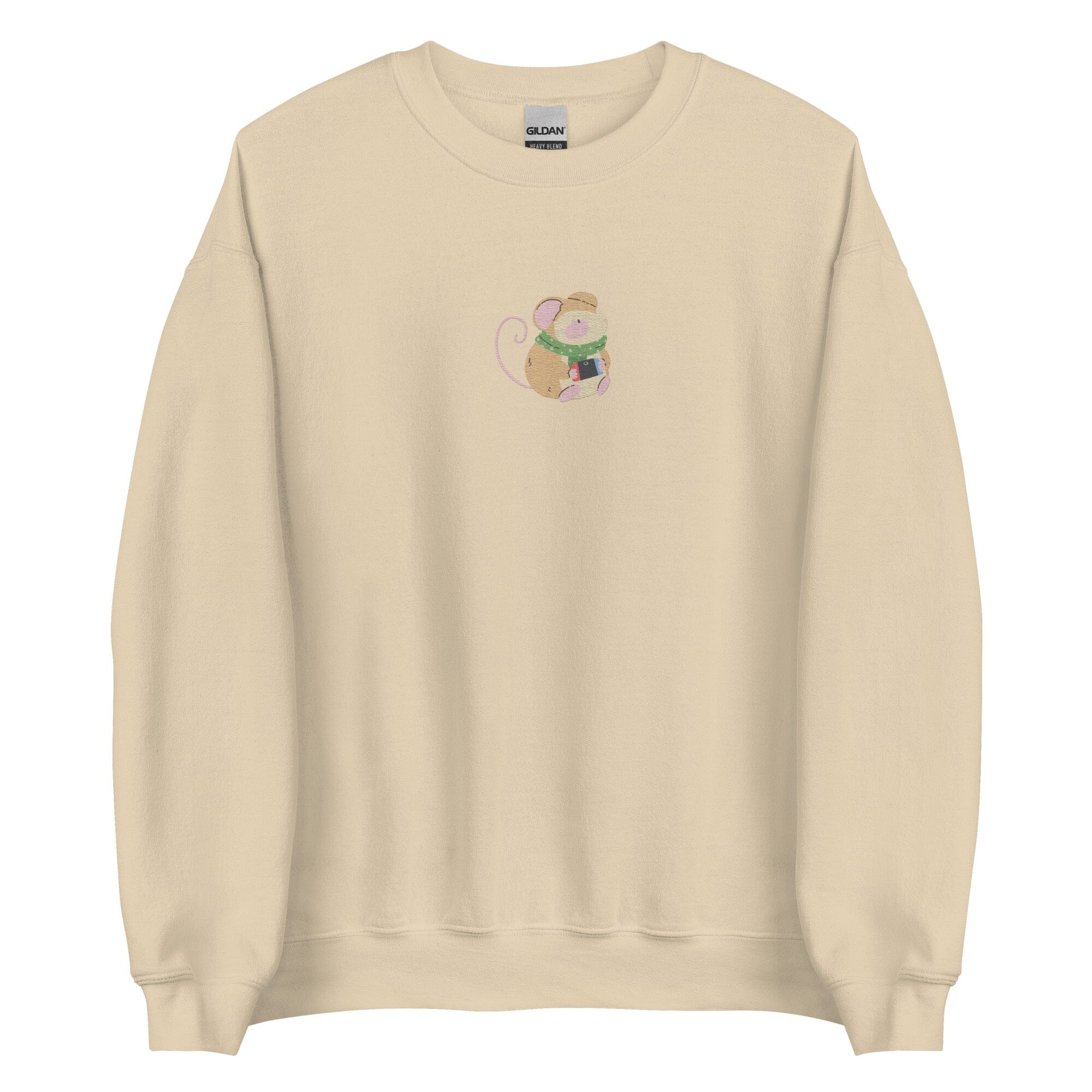 Cozy Christmas Mouse | Embroidered Unisex Sweatshirt | Cozy Gamer Christmas Threads & Thistles Inventory Sand S 