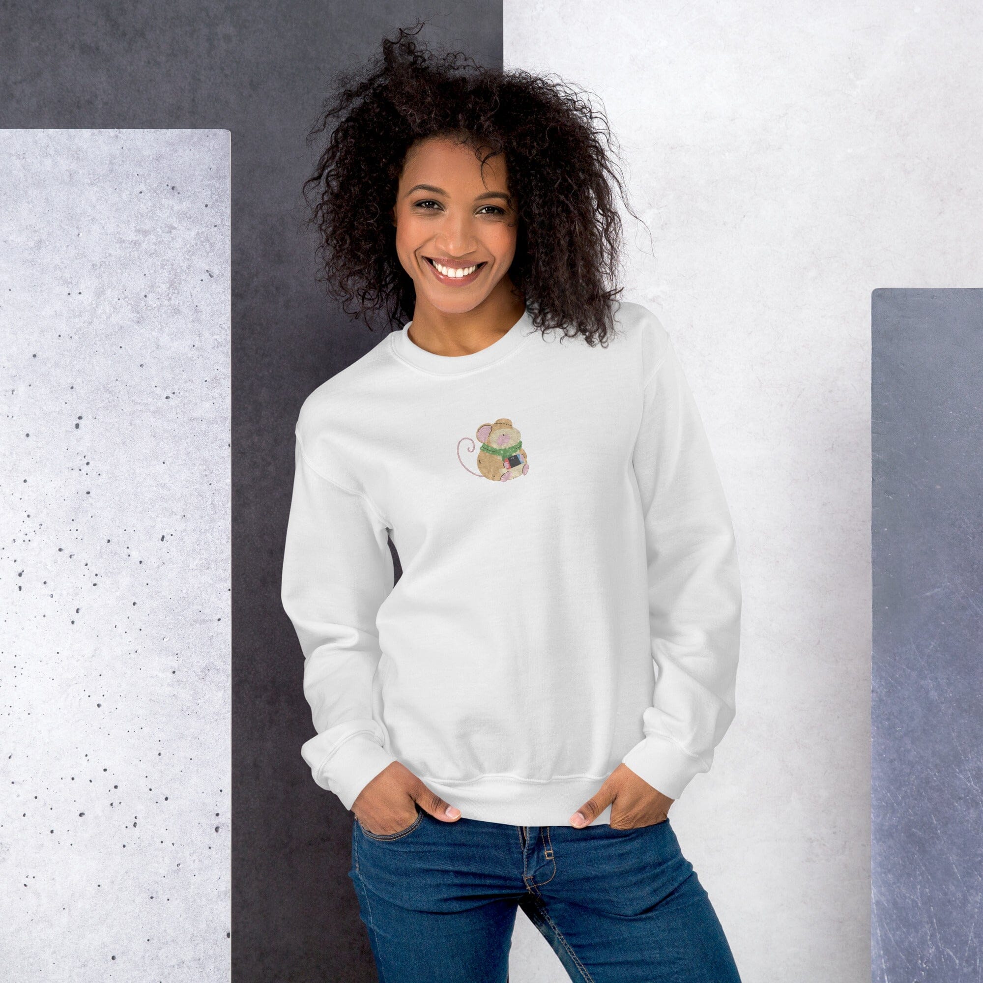 Cozy Christmas Mouse | Embroidered Unisex Sweatshirt | Cozy Gamer Christmas Threads & Thistles Inventory 