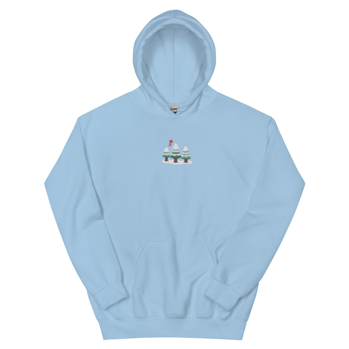 Cozy Animal Crossing Christmas | Embroidered Unisex Hoodie | Animal Crossing Threads & Thistles Inventory Light Blue S 