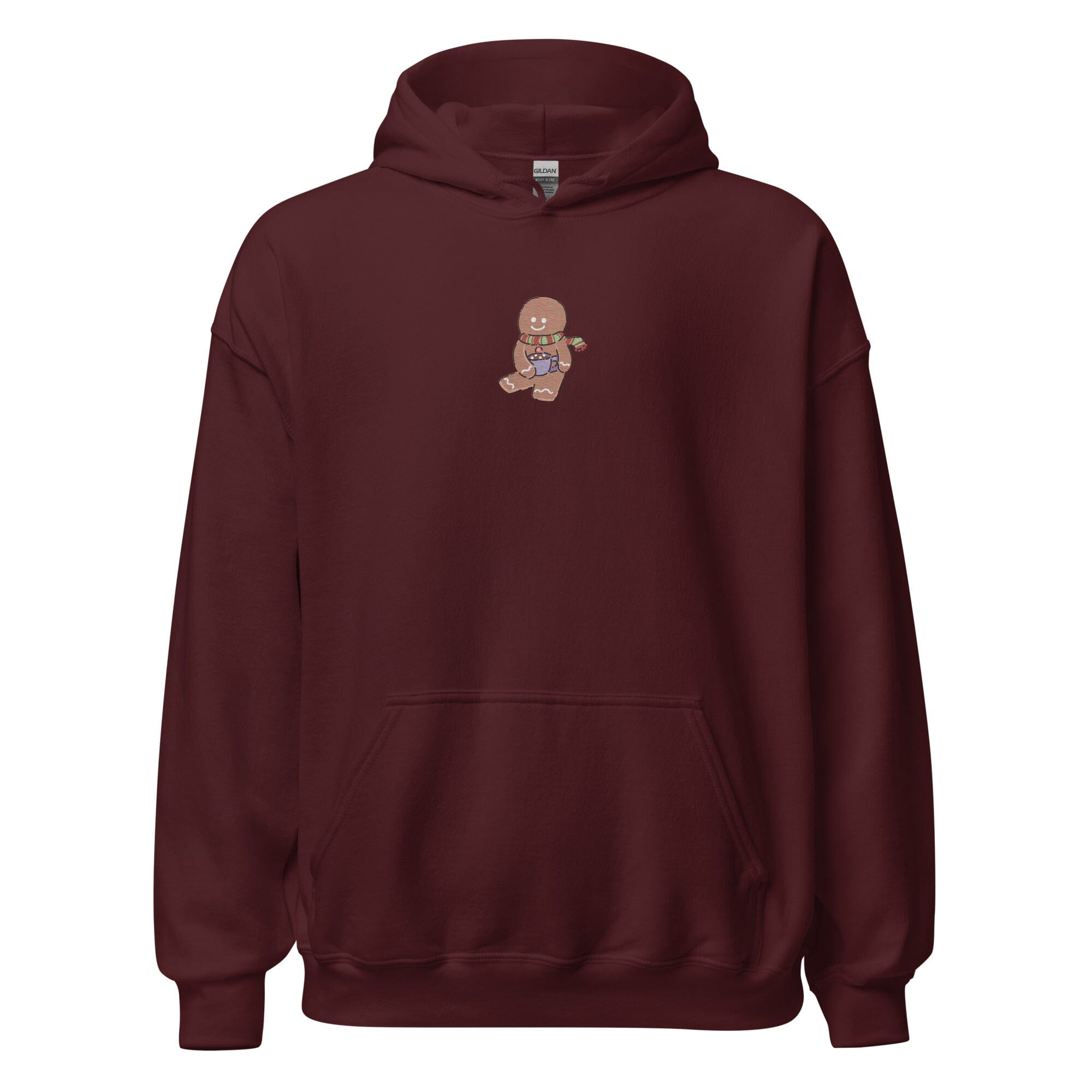 Cozy Christmas Gingerbread | Embroidered Unisex Hoodie | Cozy Gamer Christmas Threads & Thistles Inventory Maroon S 