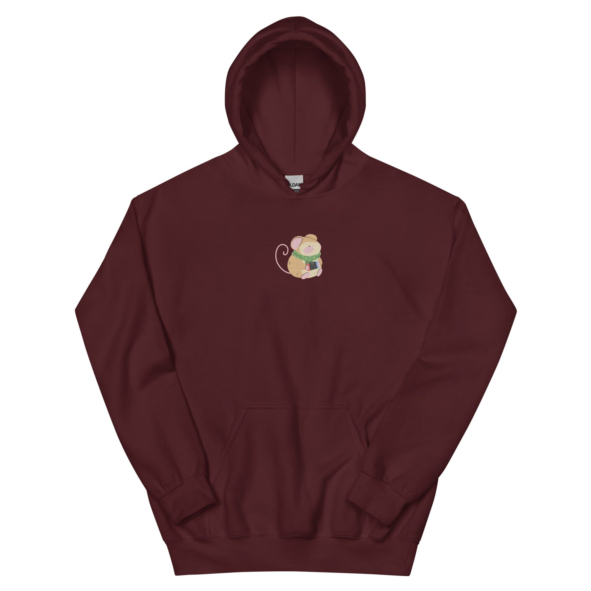 Cozy Christmas Mouse | Embroidered Unisex Hoodie | Cozy Gamer Christmas Threads & Thistles Inventory Maroon S 