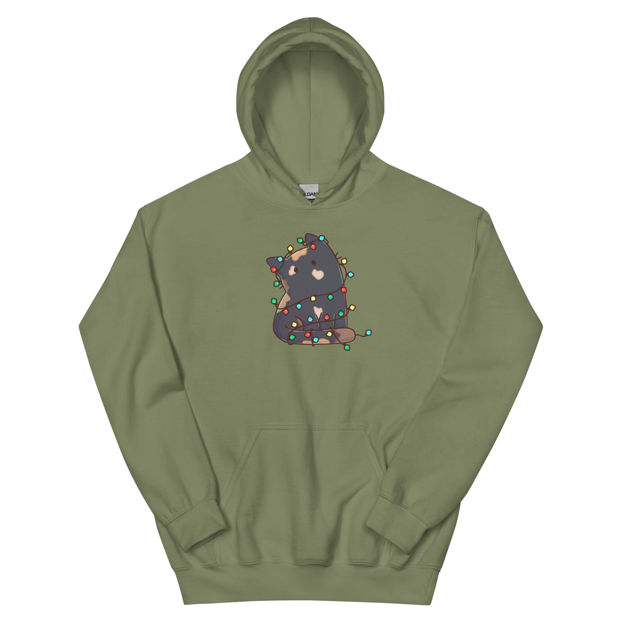 Christmas Torti Kitty | Unisex Hoodie | TTI Stream Christmas Threads & Thistles Inventory Military Green S 