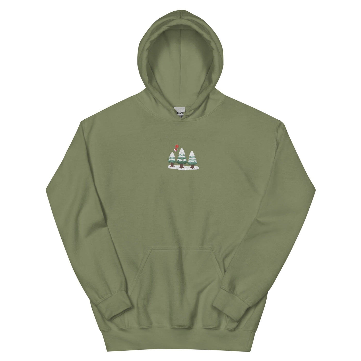Cozy Animal Crossing Christmas | Embroidered Unisex Hoodie | Animal Crossing Threads & Thistles Inventory Military Green S 