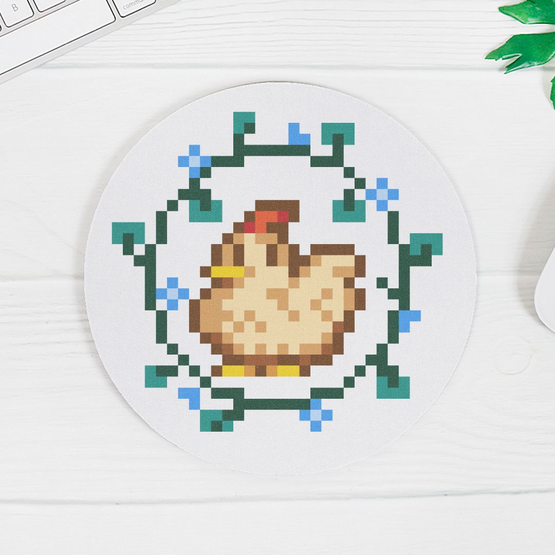 Floral Chicken | Mouse Pad (Round) | Animal Crossing Mousepad Threads & Thistles Inventory 