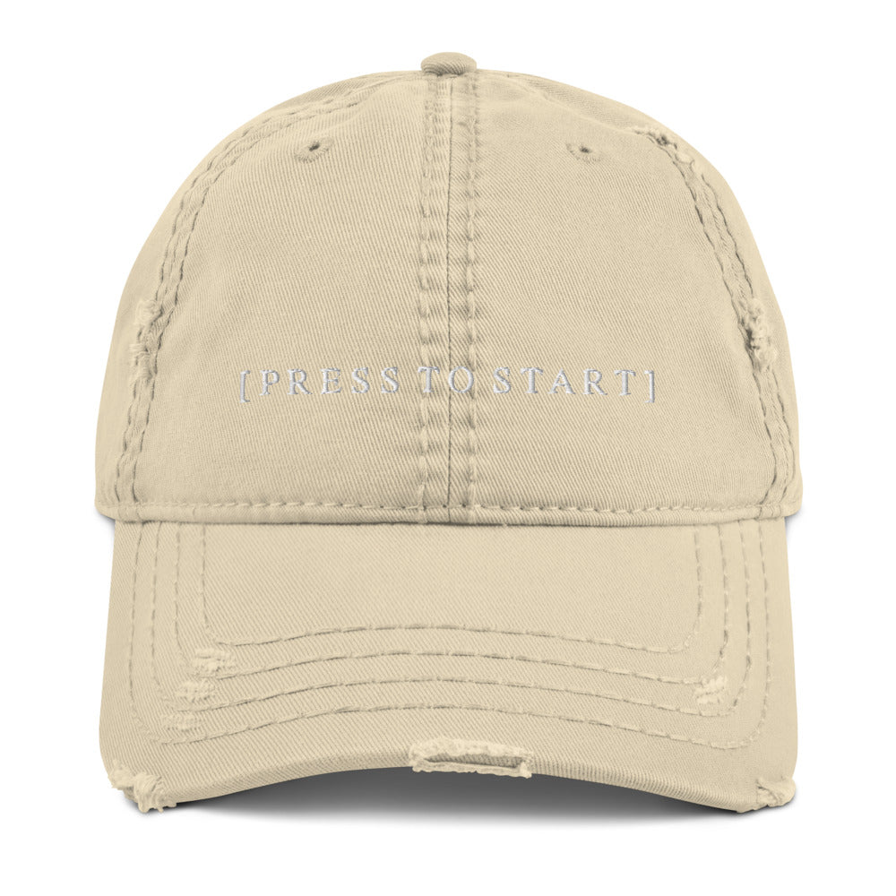 Press to Start | Distressed Dad Hat Threads and Thistles Inventory Khaki 
