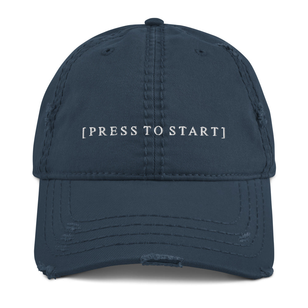 Press to Start | Distressed Dad Hat Threads and Thistles Inventory Navy 