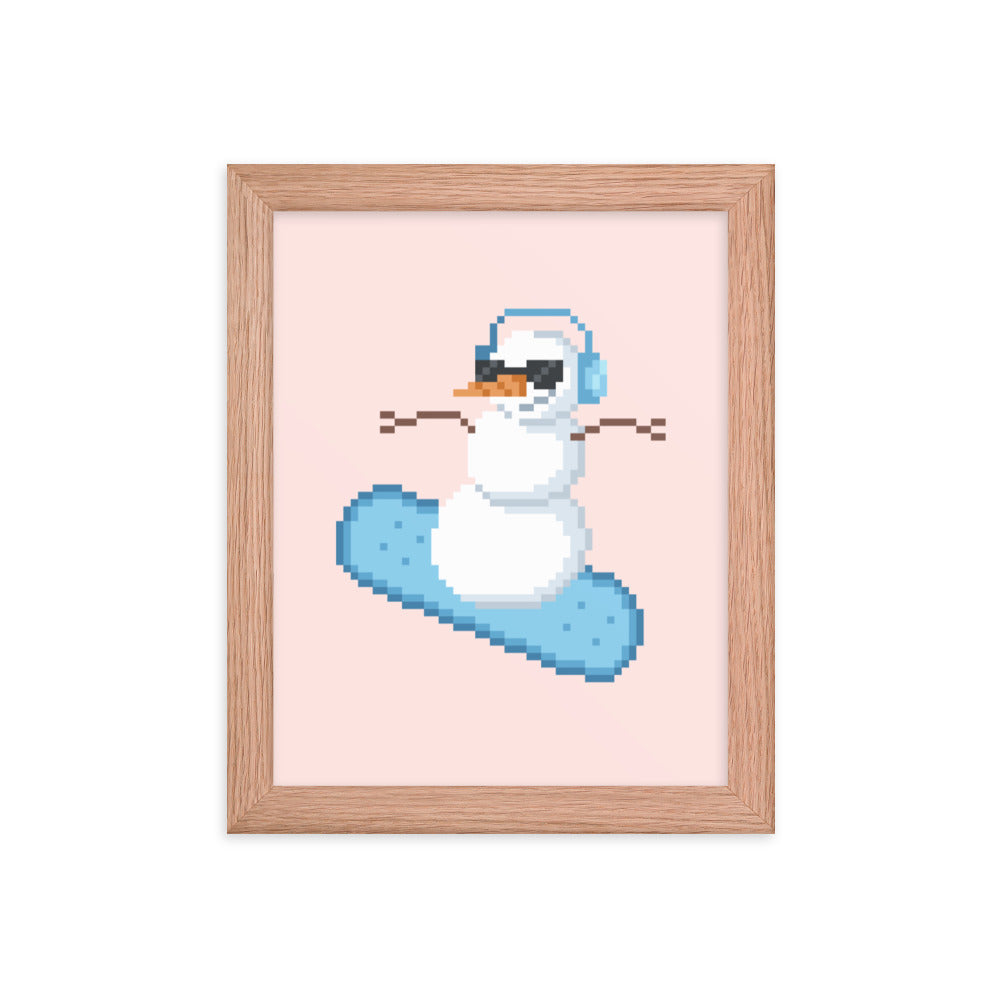 Pixel Snowman | 8x10 Christmas Framed poster Threads & Thistles Inventory Red Oak 