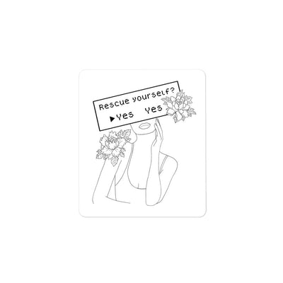Rescue Yourself? | Bubble-free stickers | Feminist Gamer Threads and Thistles Inventory 4″×4″ 