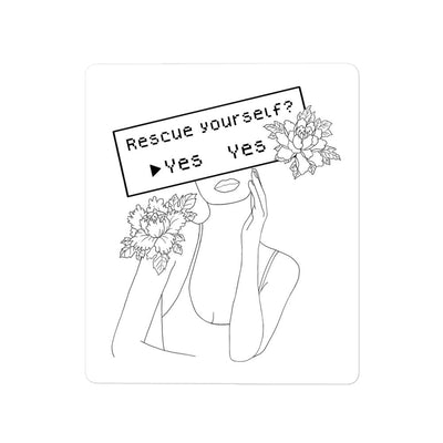 Rescue Yourself? | Bubble-free stickers | Feminist Gamer Threads and Thistles Inventory 5.5″×5.5″ 