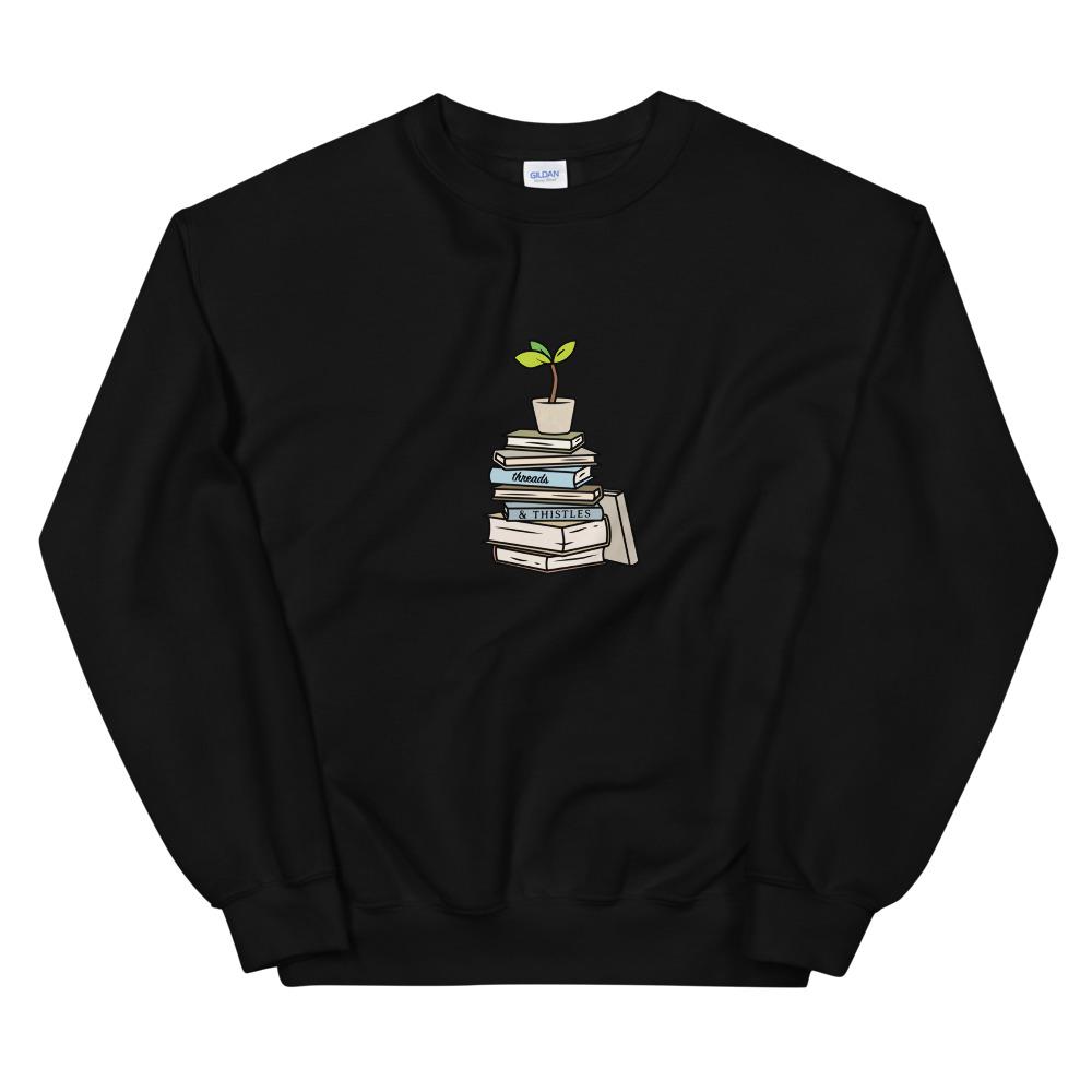 Books & Sapling | Unisex Sweatshirt | Animal Crossing Threads and Thistles Inventory Black S 