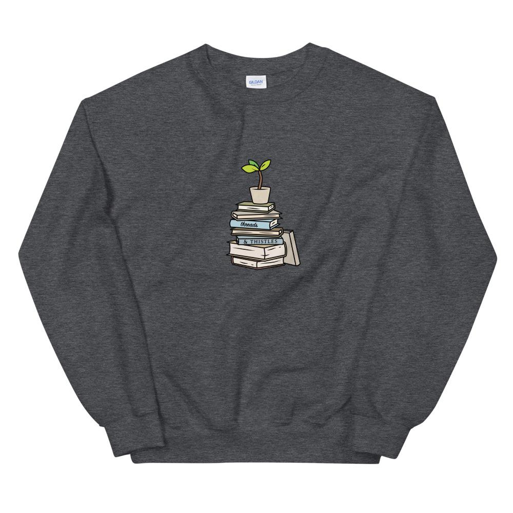 Books & Sapling | Unisex Sweatshirt | Animal Crossing Threads and Thistles Inventory Dark Heather S 