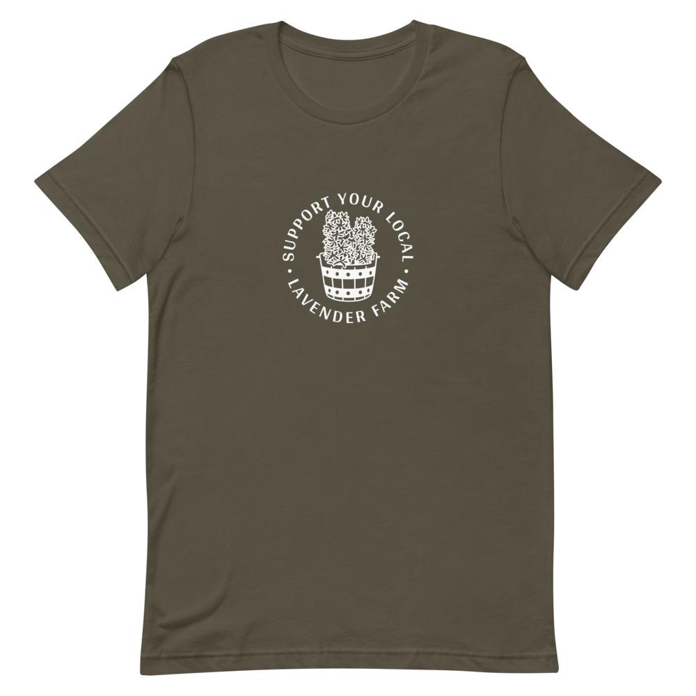 Lavender Farm | Short-Sleeve Unisex T-Shirt | Animal Crossing Threads and Thistles Inventory Army S 