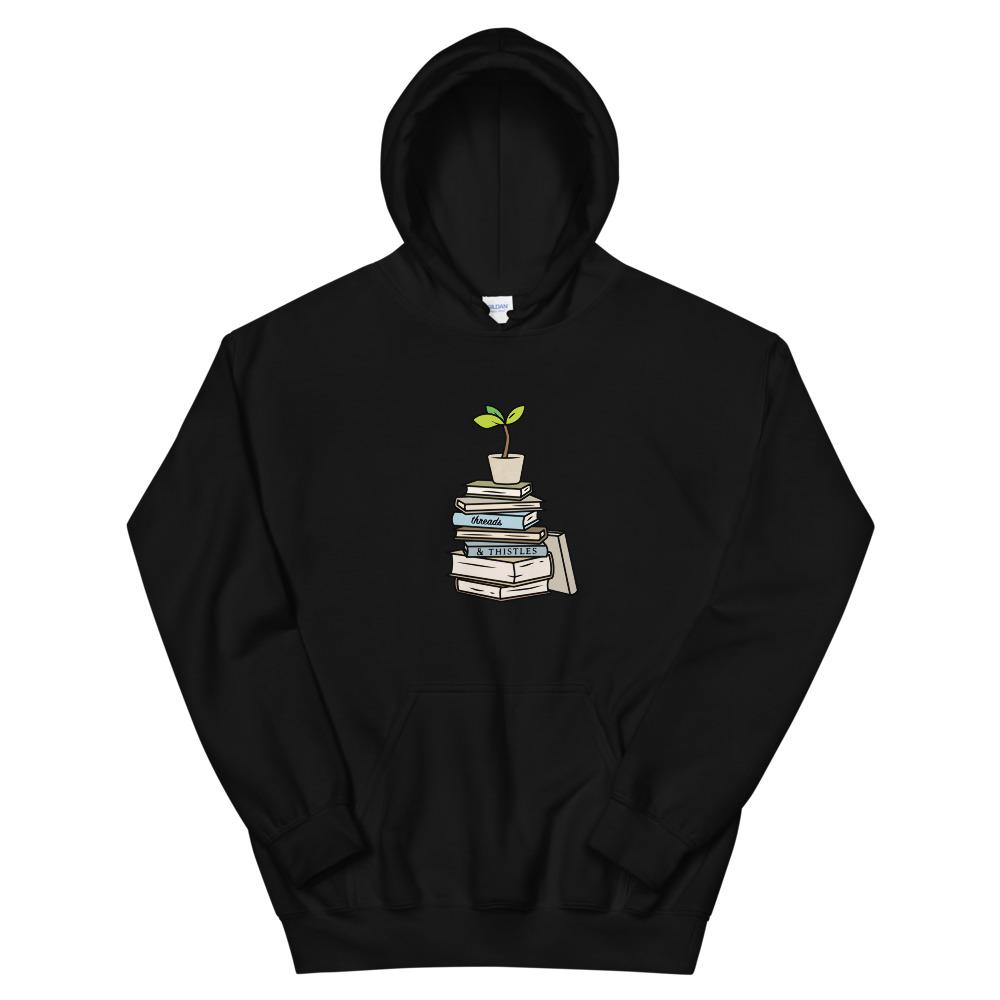 Books & Sapling | Unisex Hoodie | Animal Crossing Threads and Thistles Inventory Black S 