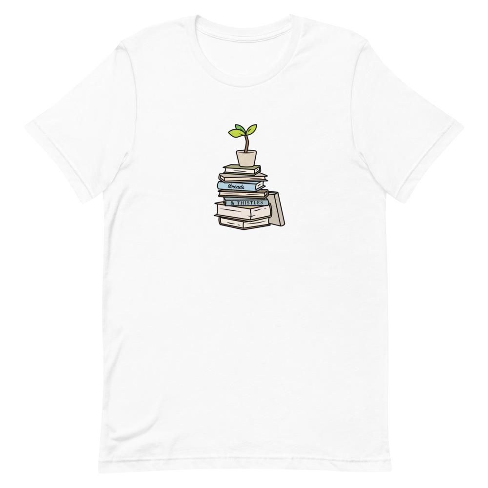 Books & Sapling | Short-Sleeve Unisex T-Shirt | Animal Crossing Threads and Thistles Inventory White S 
