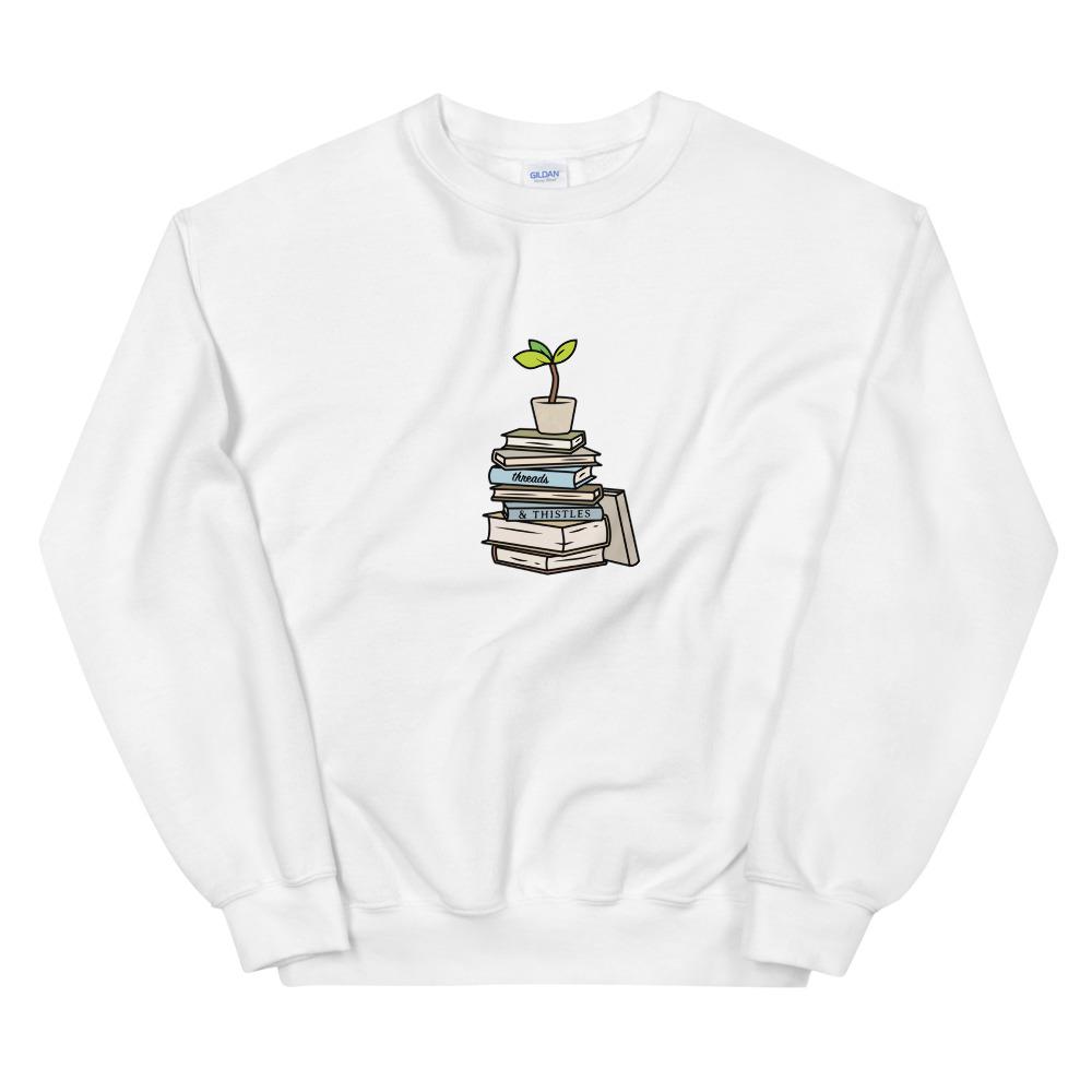 Books & Sapling | Unisex Sweatshirt | Animal Crossing Threads and Thistles Inventory White S 