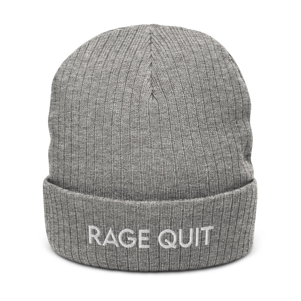 Rage Quit | Recycled cuffed beanie Threads and Thistles Inventory Light Grey Melange 