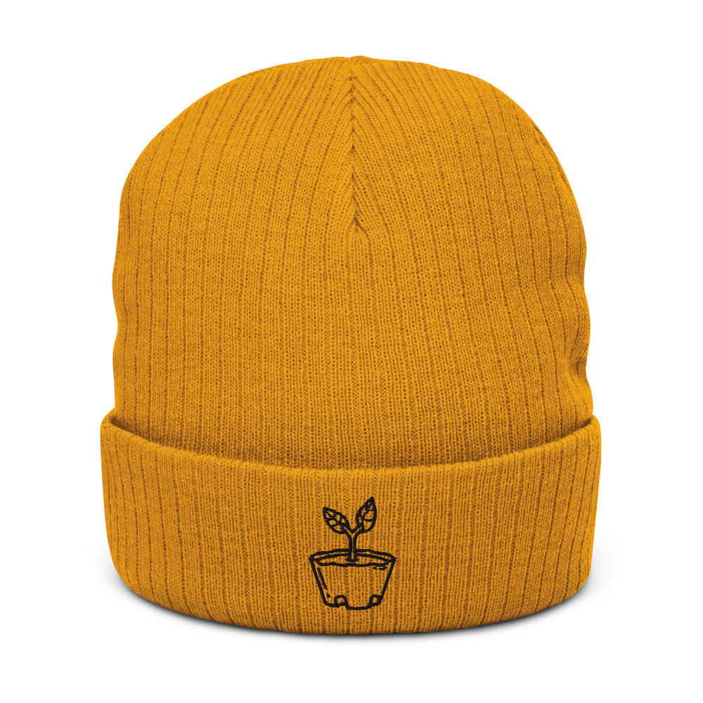 Sapling | Recycled cuffed beanie | Animal Crossing Threads and Thistles Inventory Mustard 