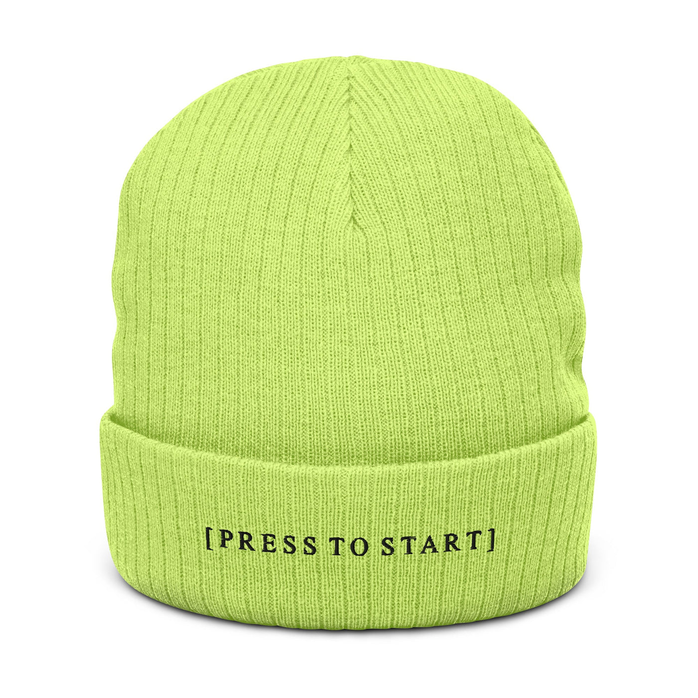Press to Start | Recycled cuffed beanie Threads and Thistles Inventory Acid Green 