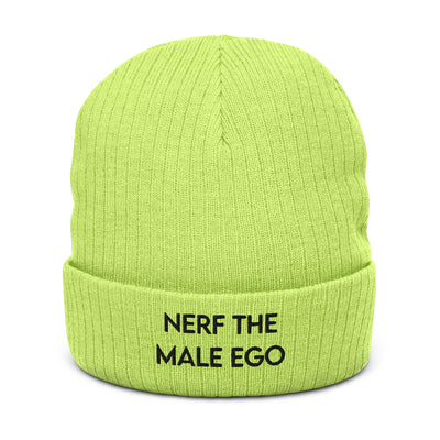 Nerf the Male Ego | Recycled cuffed beanie | Feminist Gamer Threads and Thistles Inventory Acid Green 