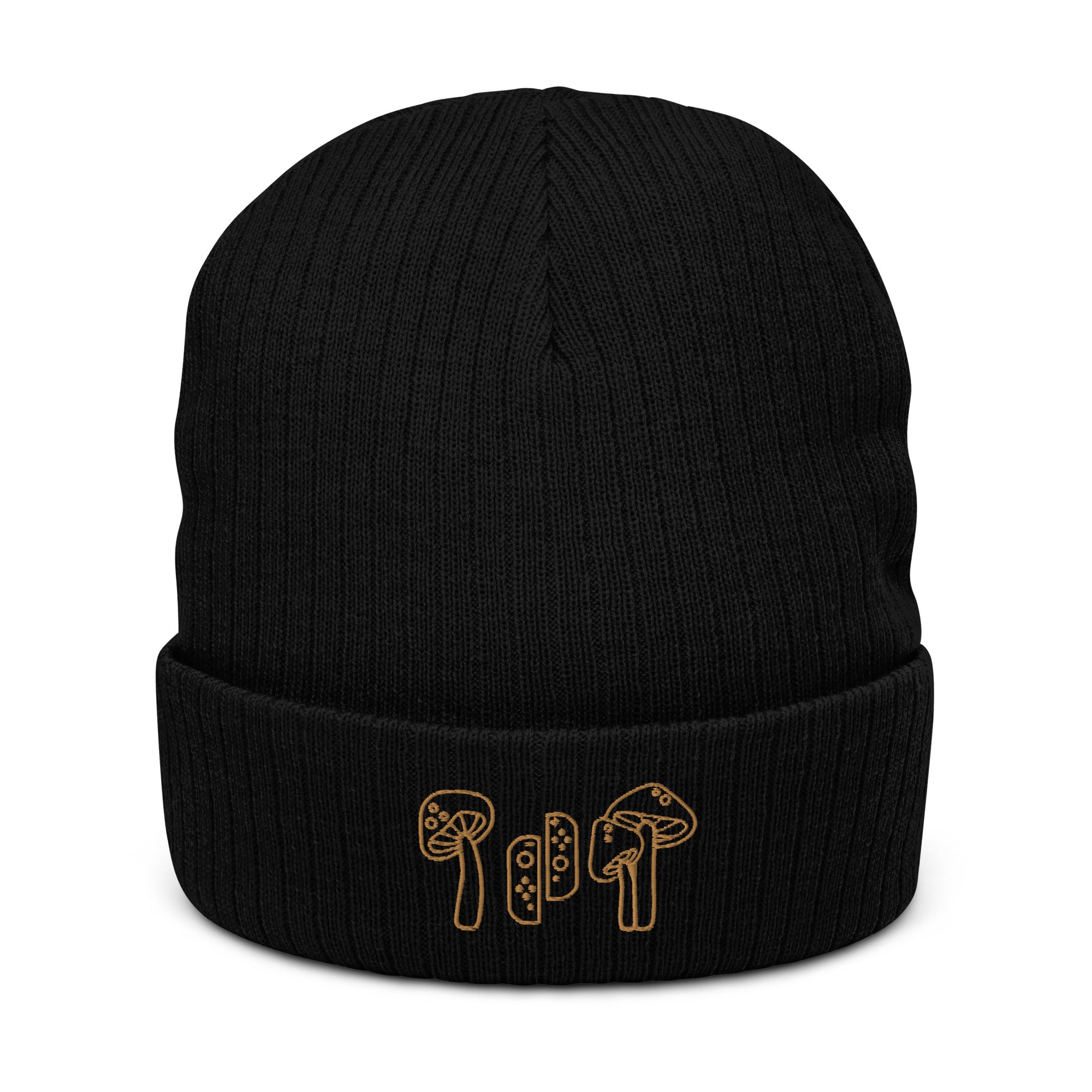 Mushrooms & Switch | Ribbed knit beanie | Cozy Gamer Threads and Thistles Inventory Black 
