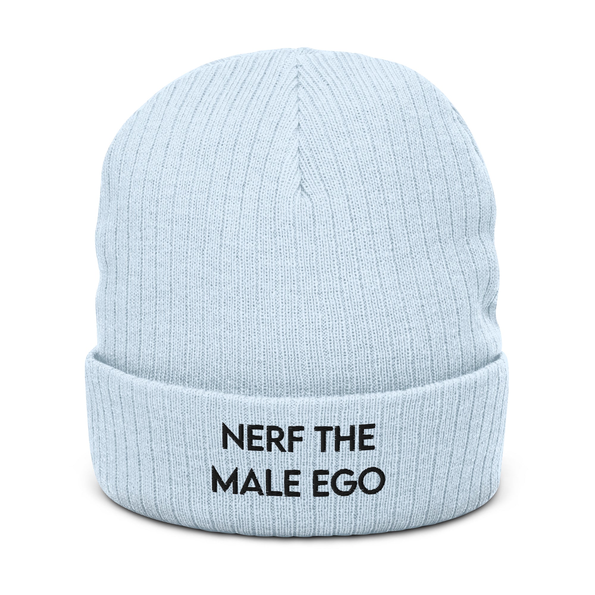 Nerf the Male Ego | Recycled cuffed beanie | Feminist Gamer Threads and Thistles Inventory Light Blue 