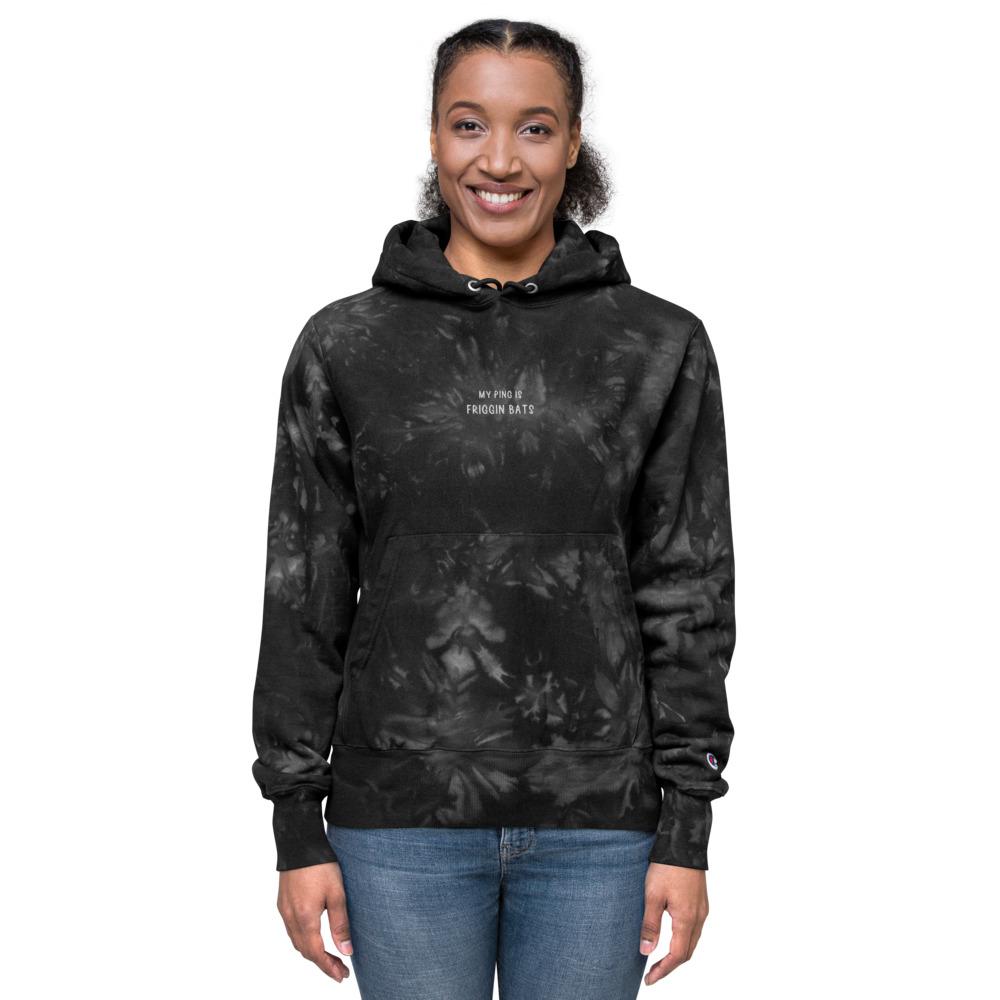 My Ping is Friggin Bats | Embroidered Unisex Champion tie-dye hoodie Threads and Thistles Inventory 