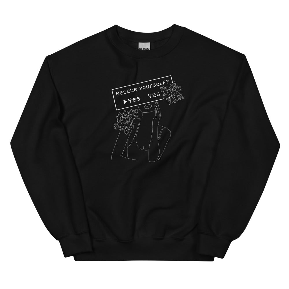 Rescue Yourself? | Unisex Sweatshirt | Feminist Gamer Threads and Thistles Inventory Black S 