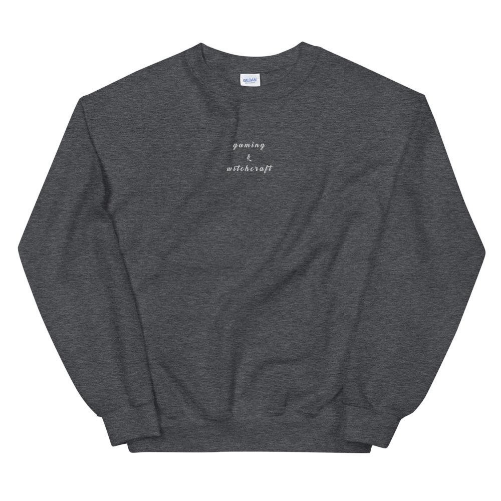 Gaming & Witchcraft | Embroidered Unisex Sweatshirt Threads and Thistles Inventory Dark Heather S 