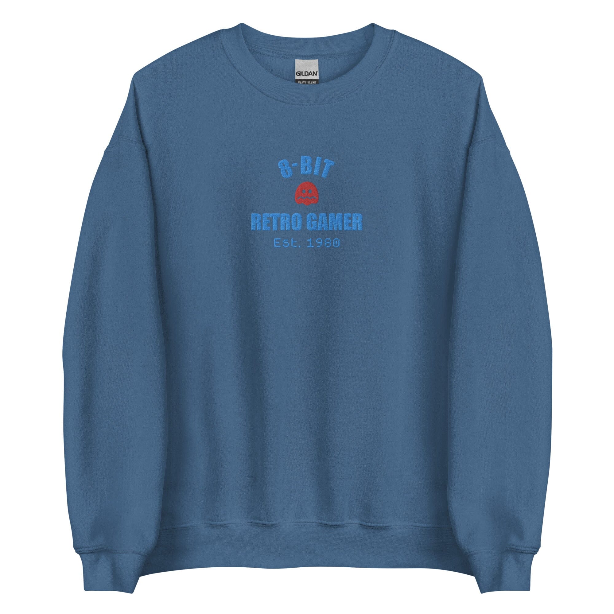 8-Bit Retro Gamer | Embroidered Unisex Sweatshirt | Retro Gaming Threads & Thistles Inventory Indigo Blue S 