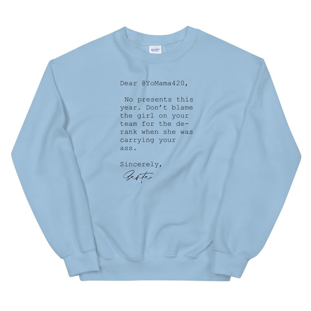 Sincerely Santa | Unisex Sweatshirt Threads and Thistles Inventory Light Blue S 
