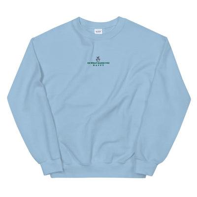 Happy | Embroidered Unisex Sweatshirt | Animal Crossing Threads and Thistles Inventory Light Blue S 