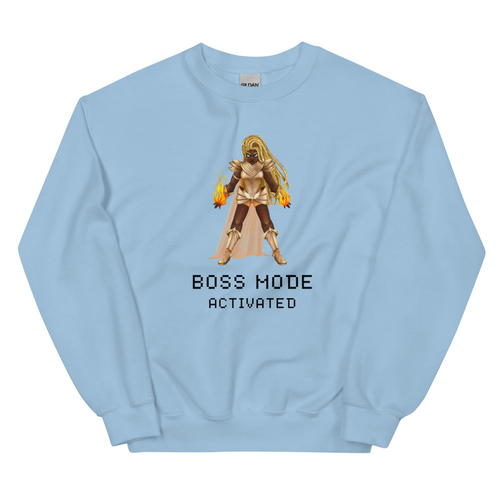 Boss Mode | Unisex Sweatshirt | Feminist Gamer Threads and Thistles Inventory Light Blue S 