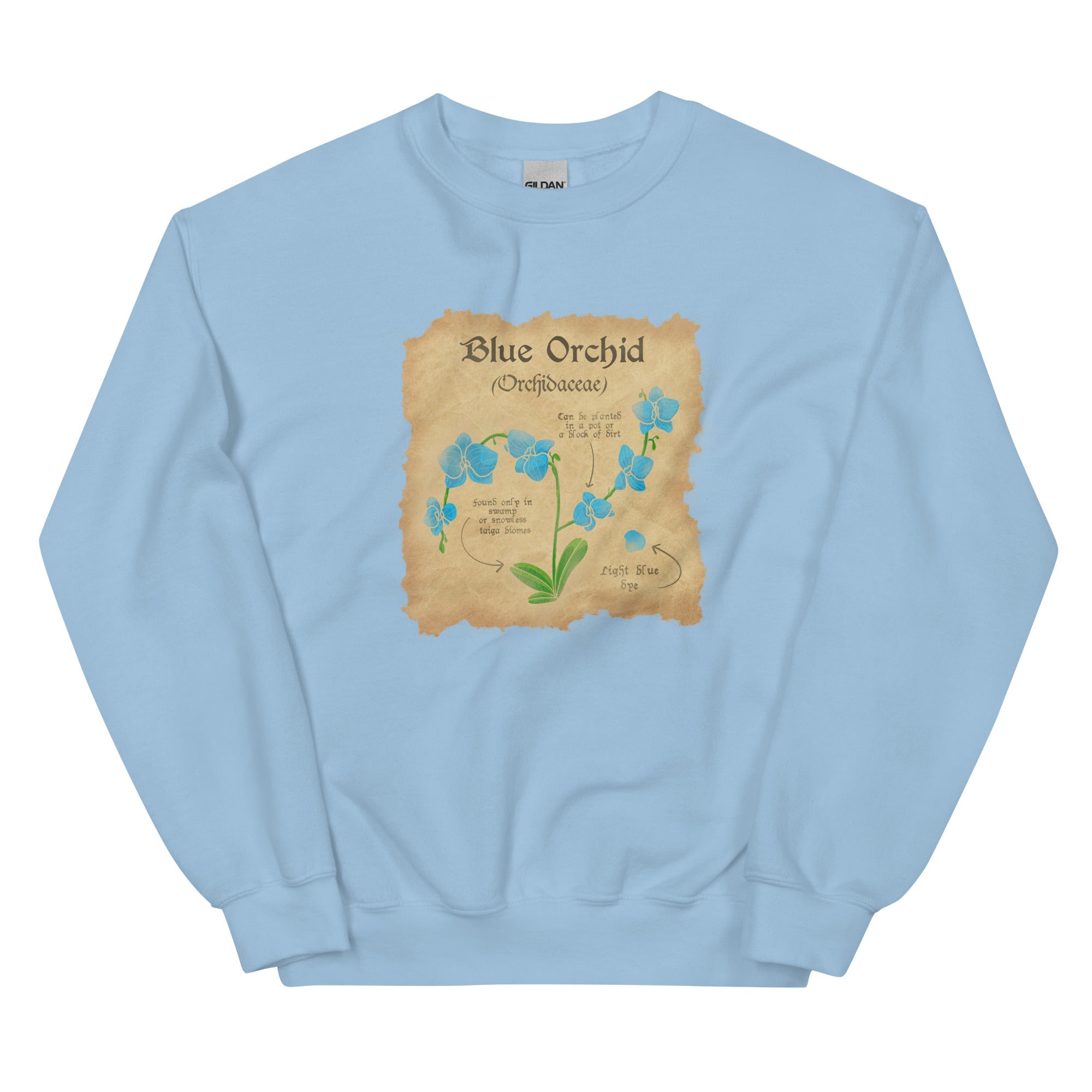 Blue Orchid | Unisex Sweatshirt | Minecraft Threads and Thistles Inventory Light Blue S 