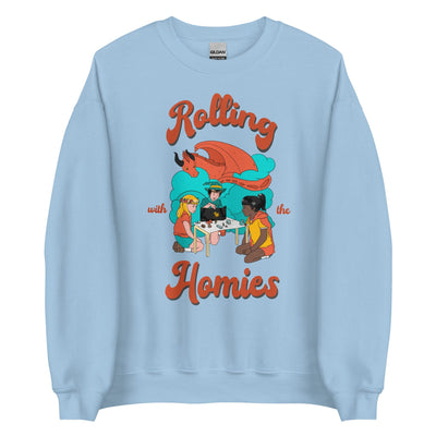 Rolling with the Homies | Unisex Sweatshirt | Retro Gaming Threads & Thistles Inventory Light Blue S 