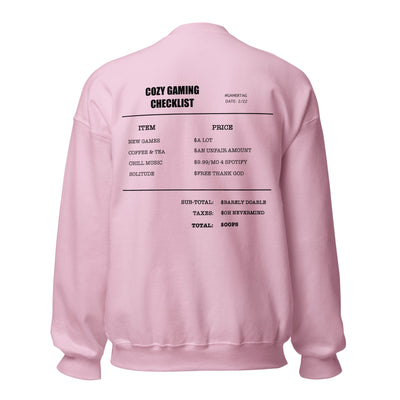 Cozy Gamer Checklist | Unisex Sweatshirt | Cozy Gamer Threads & Thistles Inventory Light Pink S 