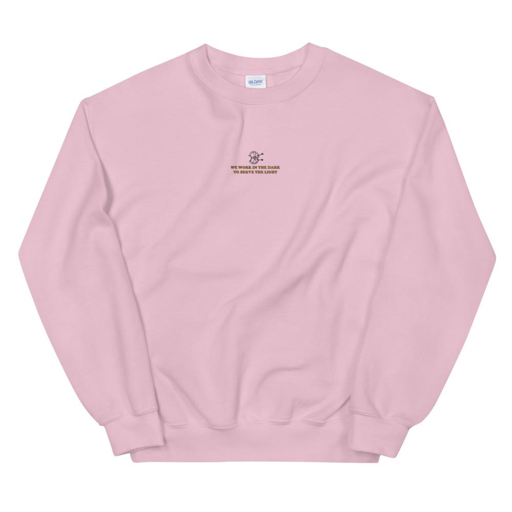 Serve the Light | Embroidered Unisex Sweatshirt | Assassin's Creed Threads and Thistles Inventory Light Pink S 