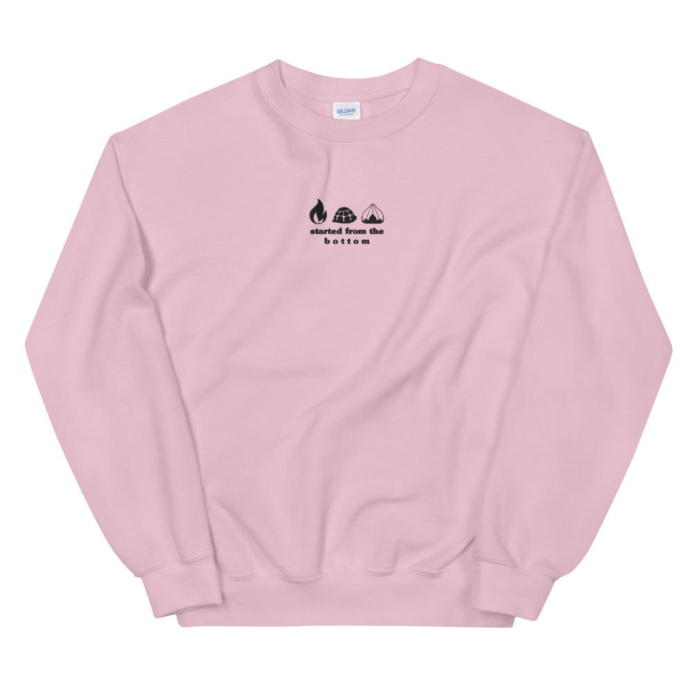 Started from the Bottom | Embroidered Unisex Sweatshirt | Pokemon Threads and Thistles Inventory Light Pink S 