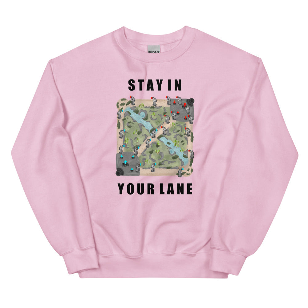 Stay In Your Lane | Unisex Sweatshirt | League of Legends Threads and Thistles Inventory Light Pink S 