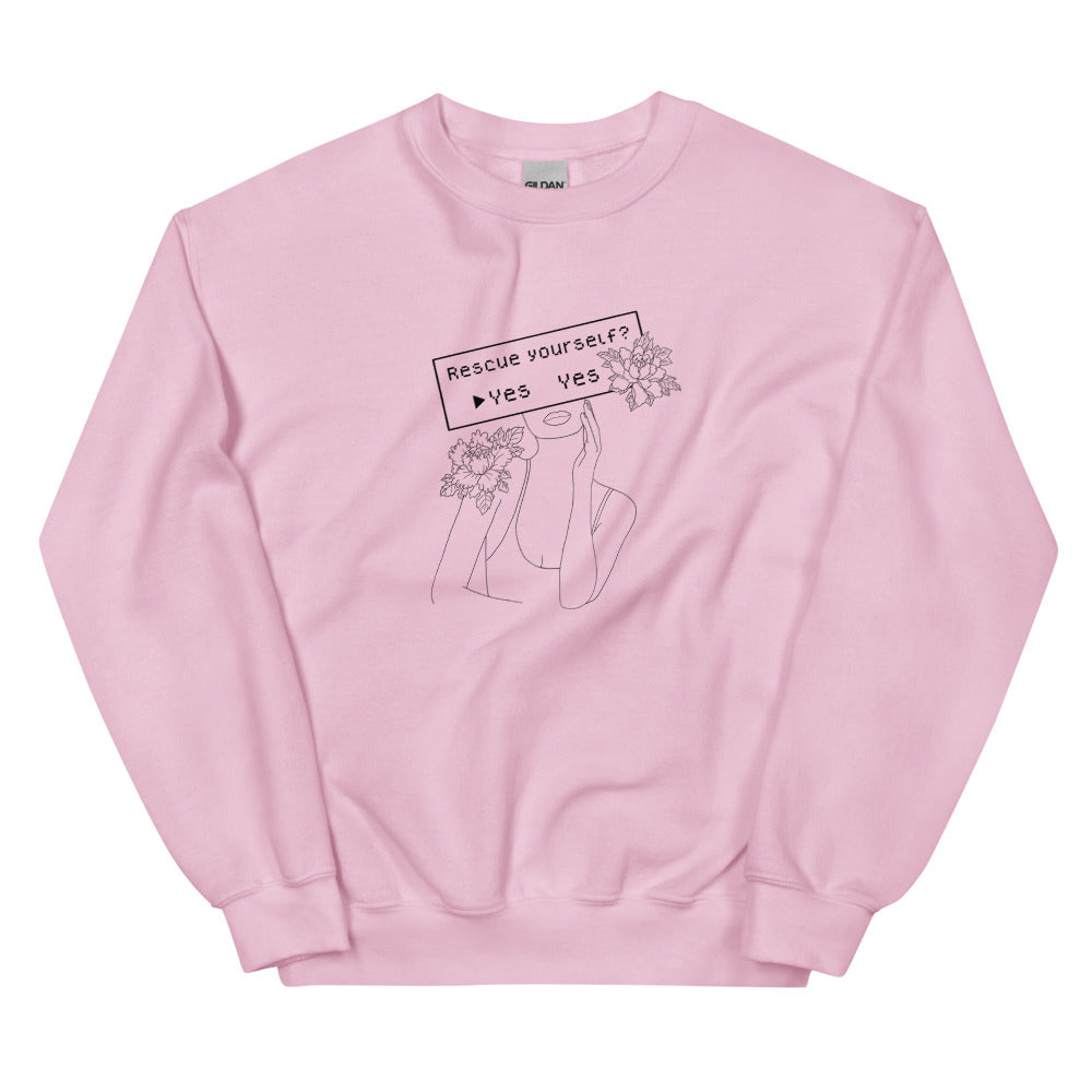 Rescue Yourself? | Unisex Sweatshirt | Feminist Gamer Threads and Thistles Inventory Light Pink S 