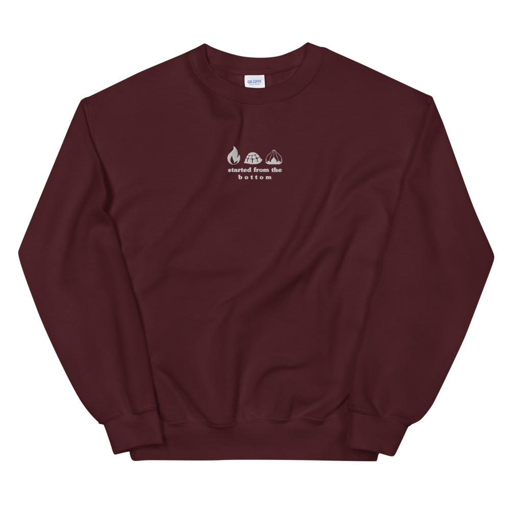 Started from the Bottom | Embroidered Unisex Sweatshirt | Pokemon Threads and Thistles Inventory Maroon S 