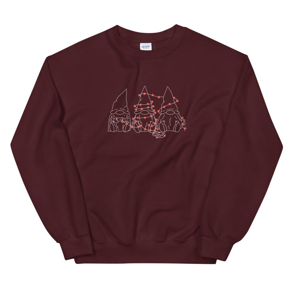 Gamer Gnome Christmas | Seasonal Unisex Sweatshirt Threads and Thistles Inventory Maroon S 