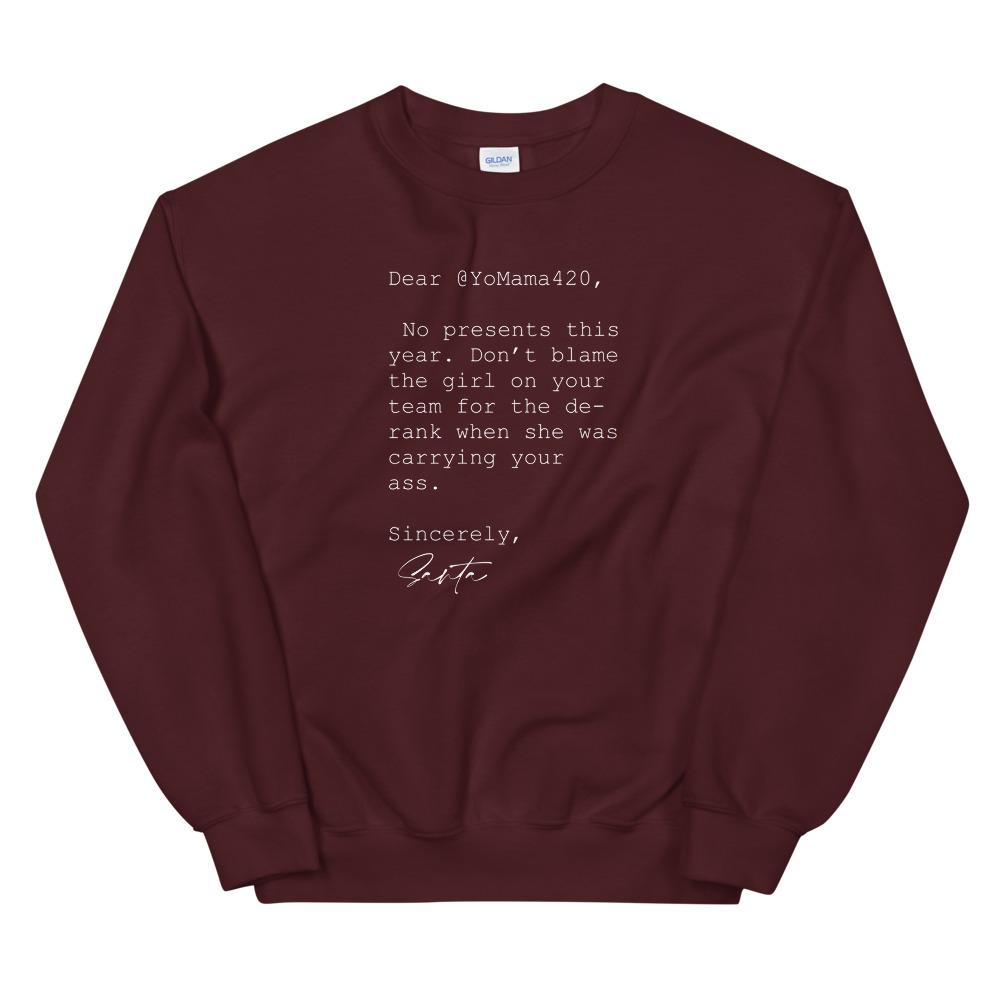 Sincerely Santa | Unisex Sweatshirt Threads and Thistles Inventory Maroon S 