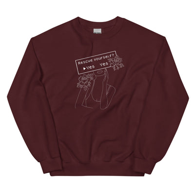 Rescue Yourself? | Unisex Sweatshirt | Feminist Gamer Threads and Thistles Inventory Maroon S 
