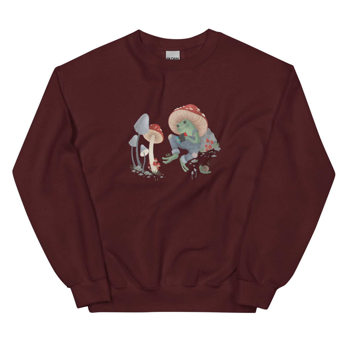Cottagecore Frog | Unisex Sweatshirt | Cozy Gamer Threads and Thistles Inventory Maroon S 