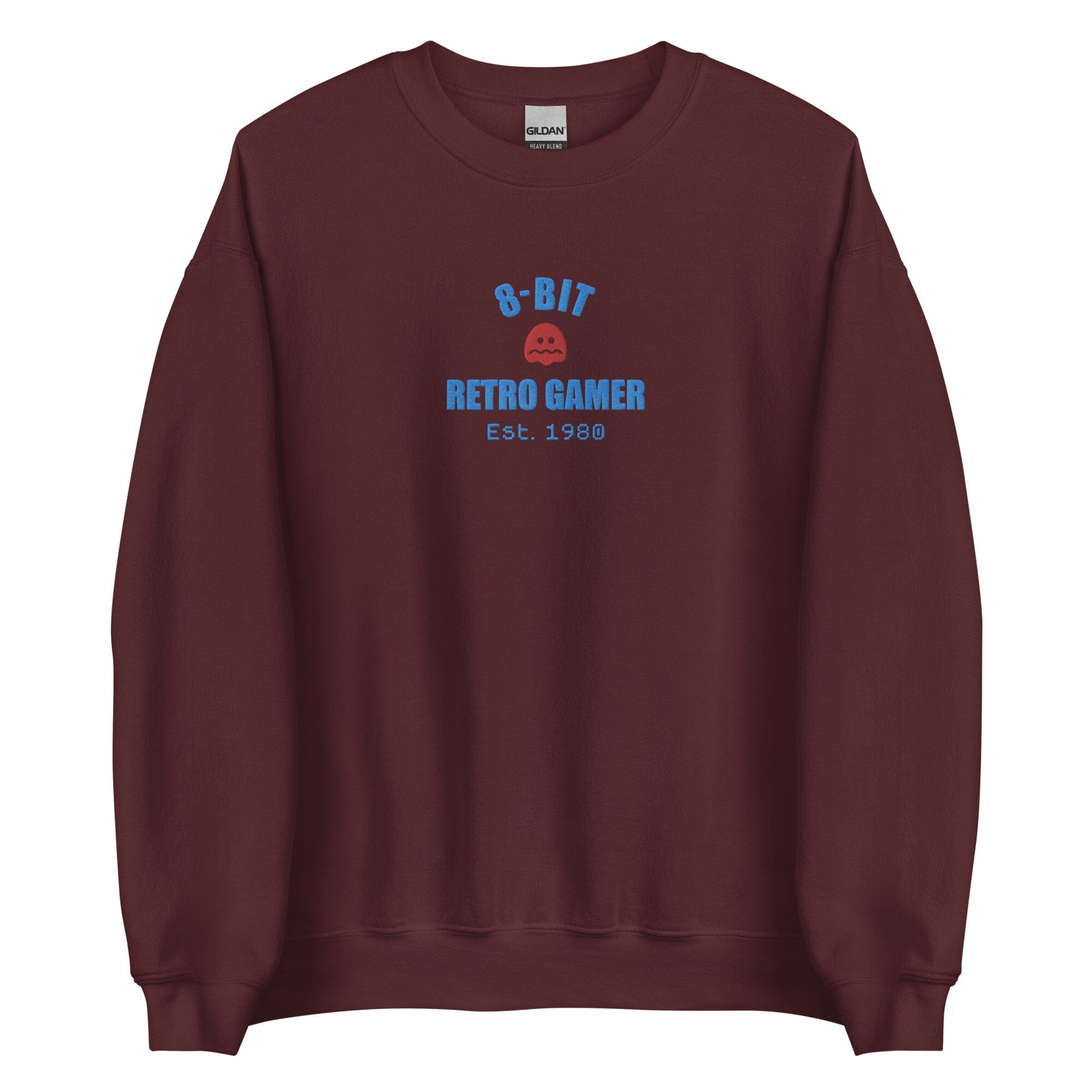 8-Bit Retro Gamer | Embroidered Unisex Sweatshirt | Retro Gaming Threads & Thistles Inventory Maroon S 