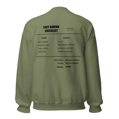 Cozy Gamer Checklist | Unisex Sweatshirt | Cozy Gamer Threads & Thistles Inventory Military Green S 