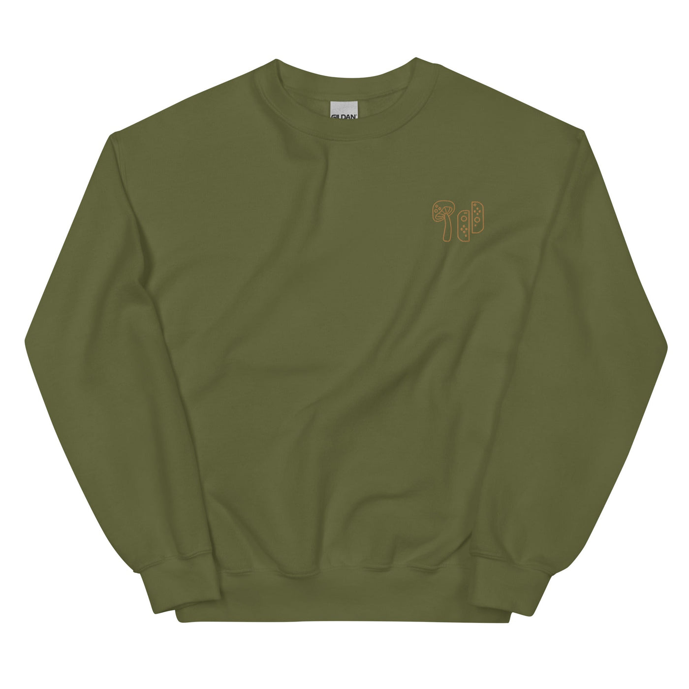 Mushroom & Switch | Embroidered Unisex Sweatshirt | Cozy Gamer Threads and Thistles Inventory Military Green S 