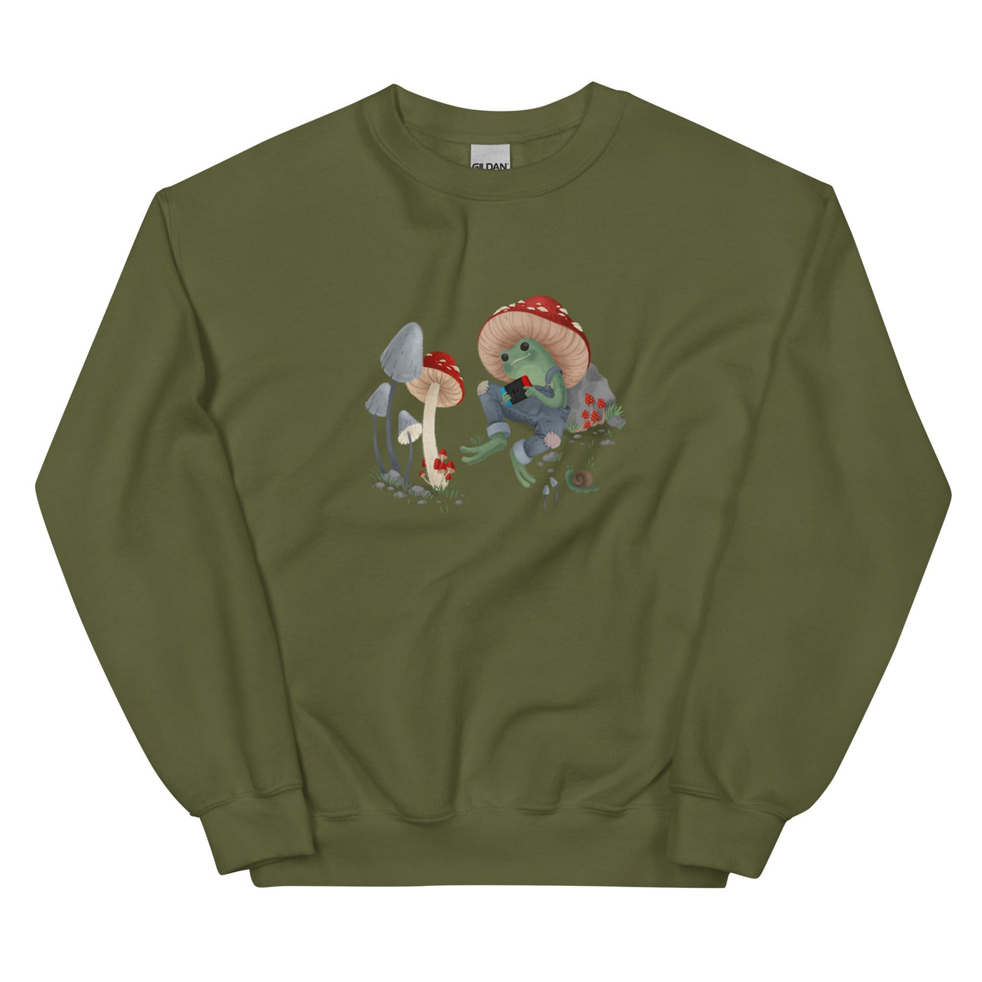 Cottagecore Frog | Unisex Sweatshirt | Cozy Gamer Threads and Thistles Inventory Military Green S 